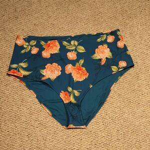 Cupshe Bikini Bottoms Womens 4X Teal Floral High Waist Swimwear Beach Summer